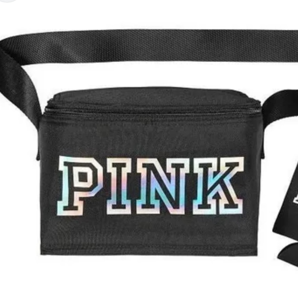 VS PINK Black Insulated Lunch Bag | Iridescent Logo & Black Hardware